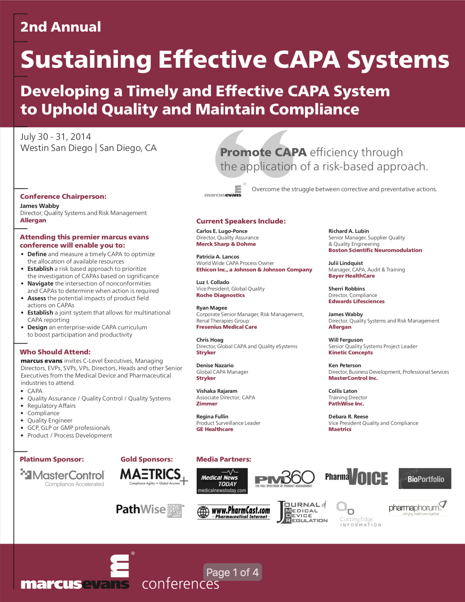 2nd Annual Sustaining Effective CAPA Systems